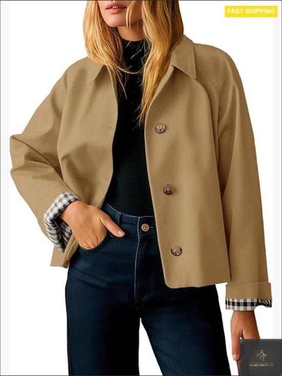 Jackets & Blazers - Cropped Trench Coat Lightweight Single Breasted Jacket Fall Windbreaker Fashion